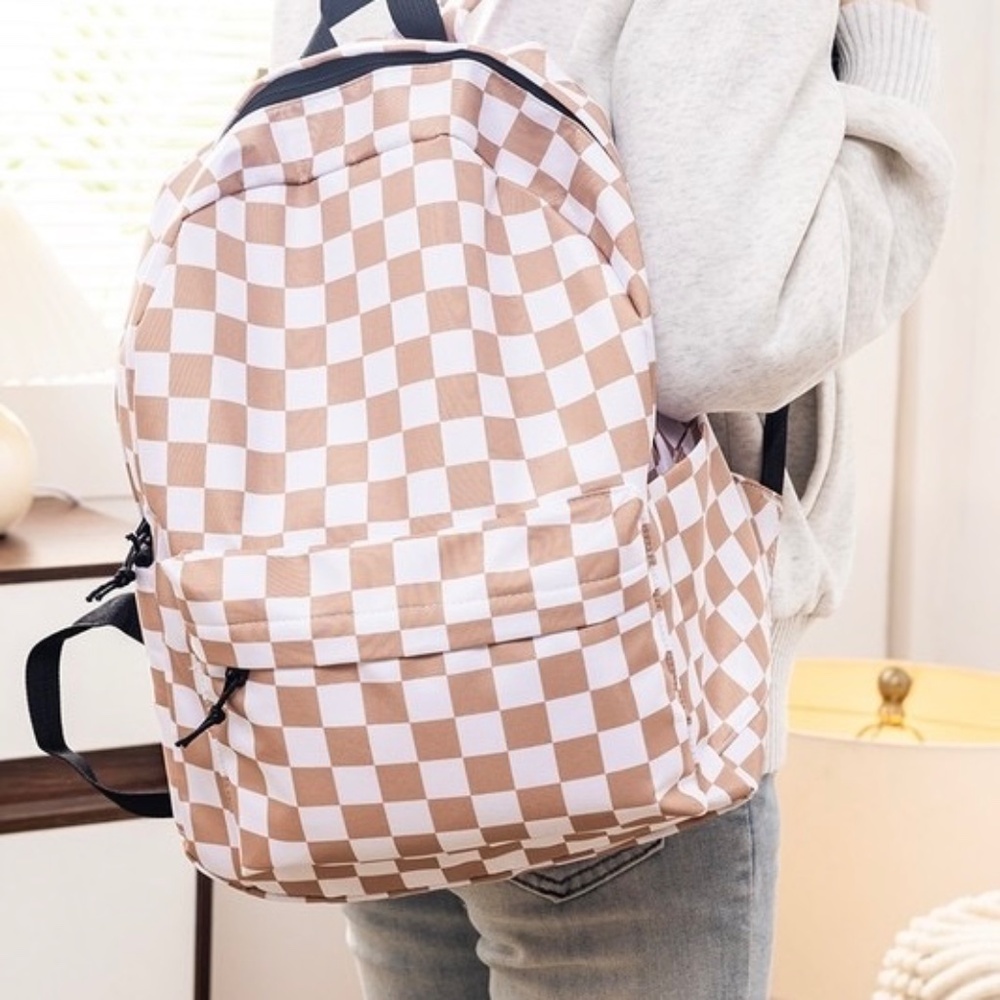 Tan Checkered Backpack Bag, NWT
